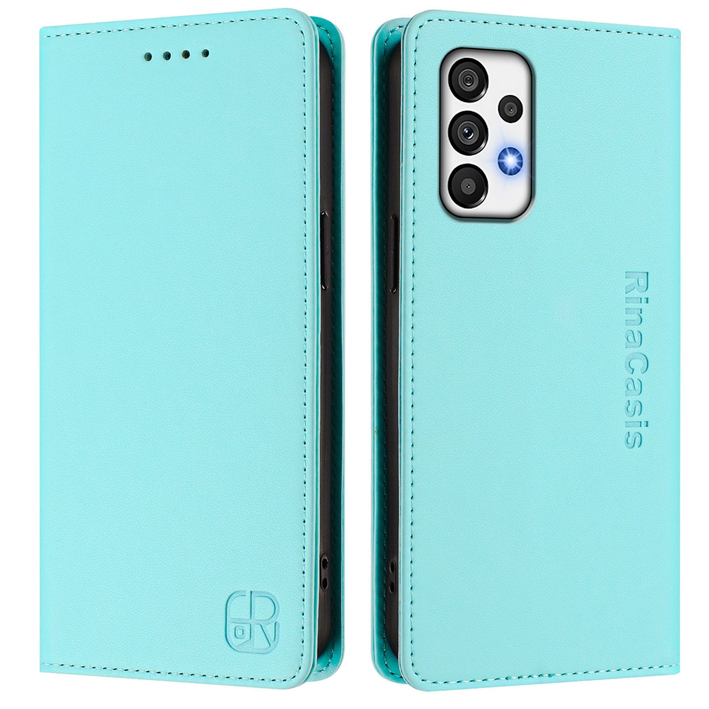 Samsung Galaxy A73 5G Dual-Folded Magnetic Suction RFID Blocking PU Leather Wallet Phone Case with Card Slots, Cash Pocket, Kickstand, Full Protective Flip Cover