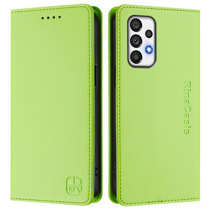 Samsung Galaxy A73 5G Dual-Folded Magnetic Suction RFID Blocking PU Leather Wallet Phone Case with Card Slots, Cash Pocket, Kickstand, Full Protective Flip Cover