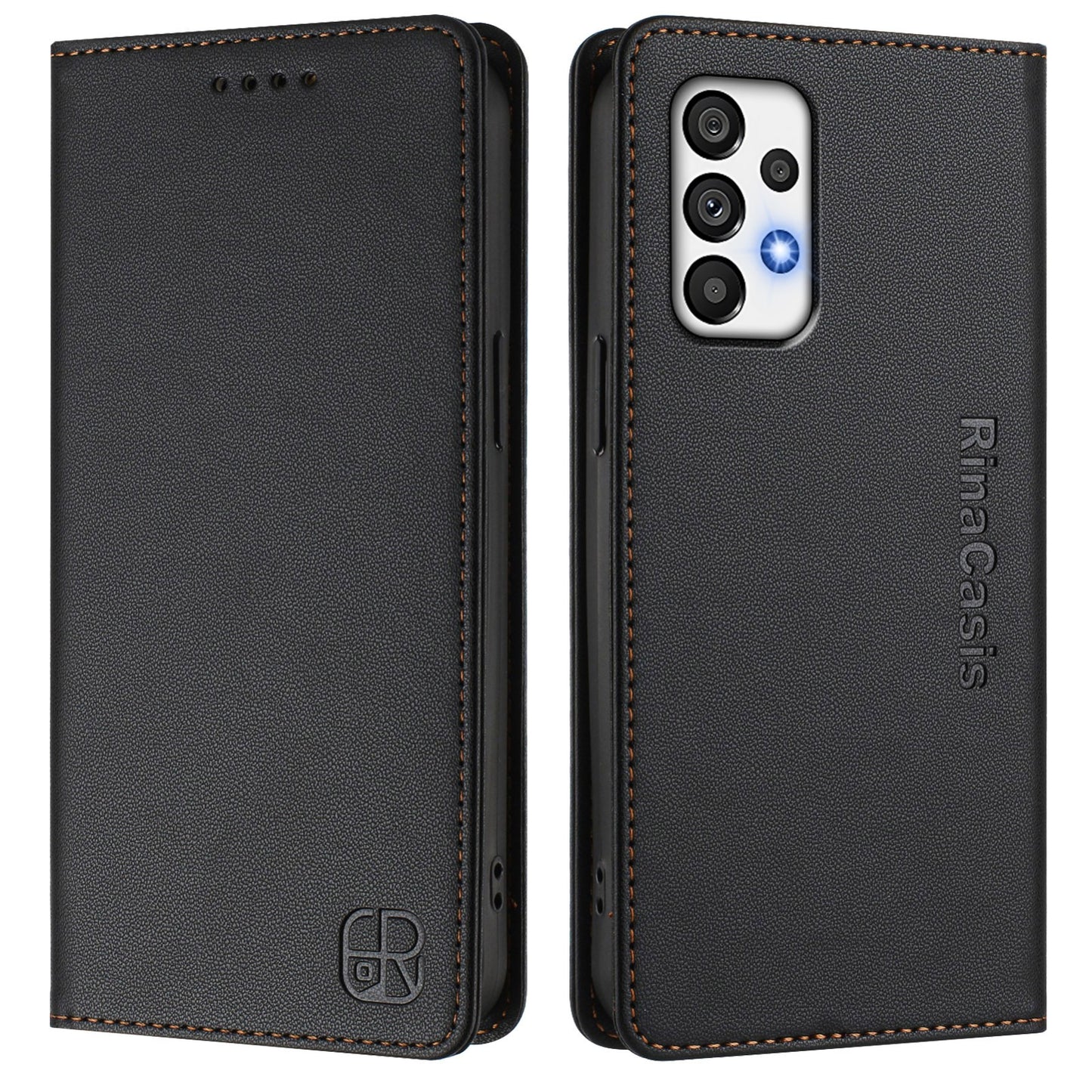 Samsung Galaxy A73 5G Dual-Folded Magnetic Suction RFID Blocking PU Leather Wallet Phone Case with Card Slots, Cash Pocket, Kickstand, Full Protective Flip Cover