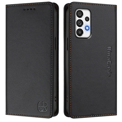 Samsung Galaxy A73 5G Dual-Folded Magnetic Suction RFID Blocking PU Leather Wallet Phone Case with Card Slots, Cash Pocket, Kickstand, Full Protective Flip Cover