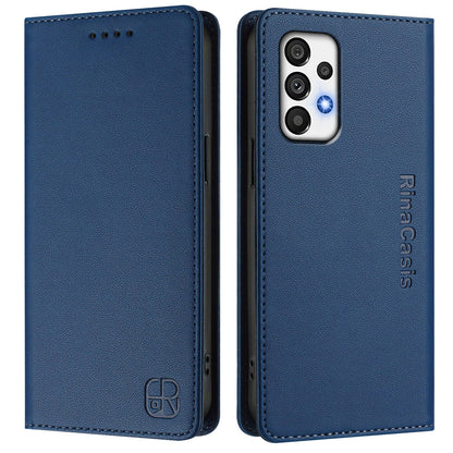Samsung Galaxy A73 5G Dual-Folded Magnetic Suction RFID Blocking PU Leather Wallet Phone Case with Card Slots, Cash Pocket, Kickstand, Full Protective Flip Cover
