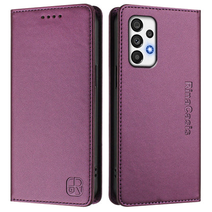Samsung Galaxy A73 5G Dual-Folded Magnetic Suction RFID Blocking PU Leather Wallet Phone Case with Card Slots, Cash Pocket, Kickstand, Full Protective Flip Cover