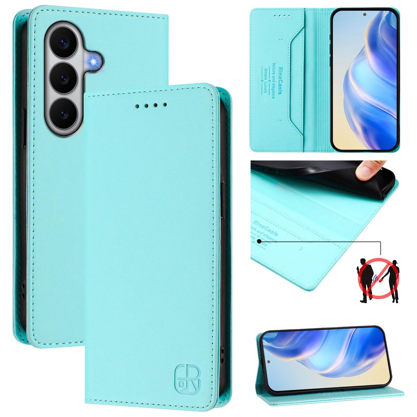 Samsung Galaxy A27 5G Dual-Folded Magnetic Suction RFID Blocking PU Leather Wallet Phone Case with Card Slots, Cash Pocket, Kickstand, Full Protective Flip Cover