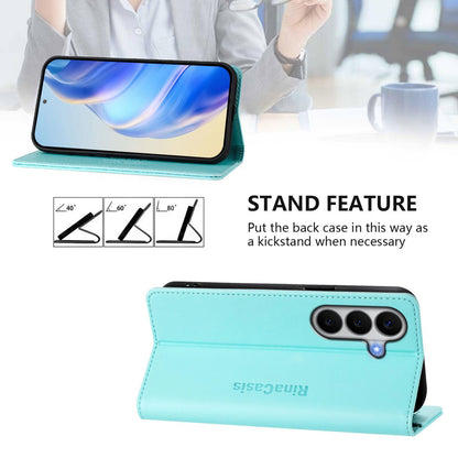 Samsung Galaxy A27 5G Dual-Folded Magnetic Suction RFID Blocking PU Leather Wallet Phone Case with Card Slots, Cash Pocket, Kickstand, Full Protective Flip Cover
