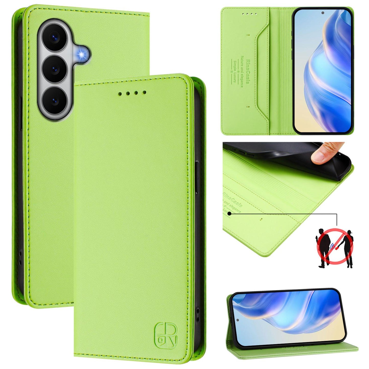 Samsung Galaxy A27 5G Dual-Folded Magnetic Suction RFID Blocking PU Leather Wallet Phone Case with Card Slots, Cash Pocket, Kickstand, Full Protective Flip Cover