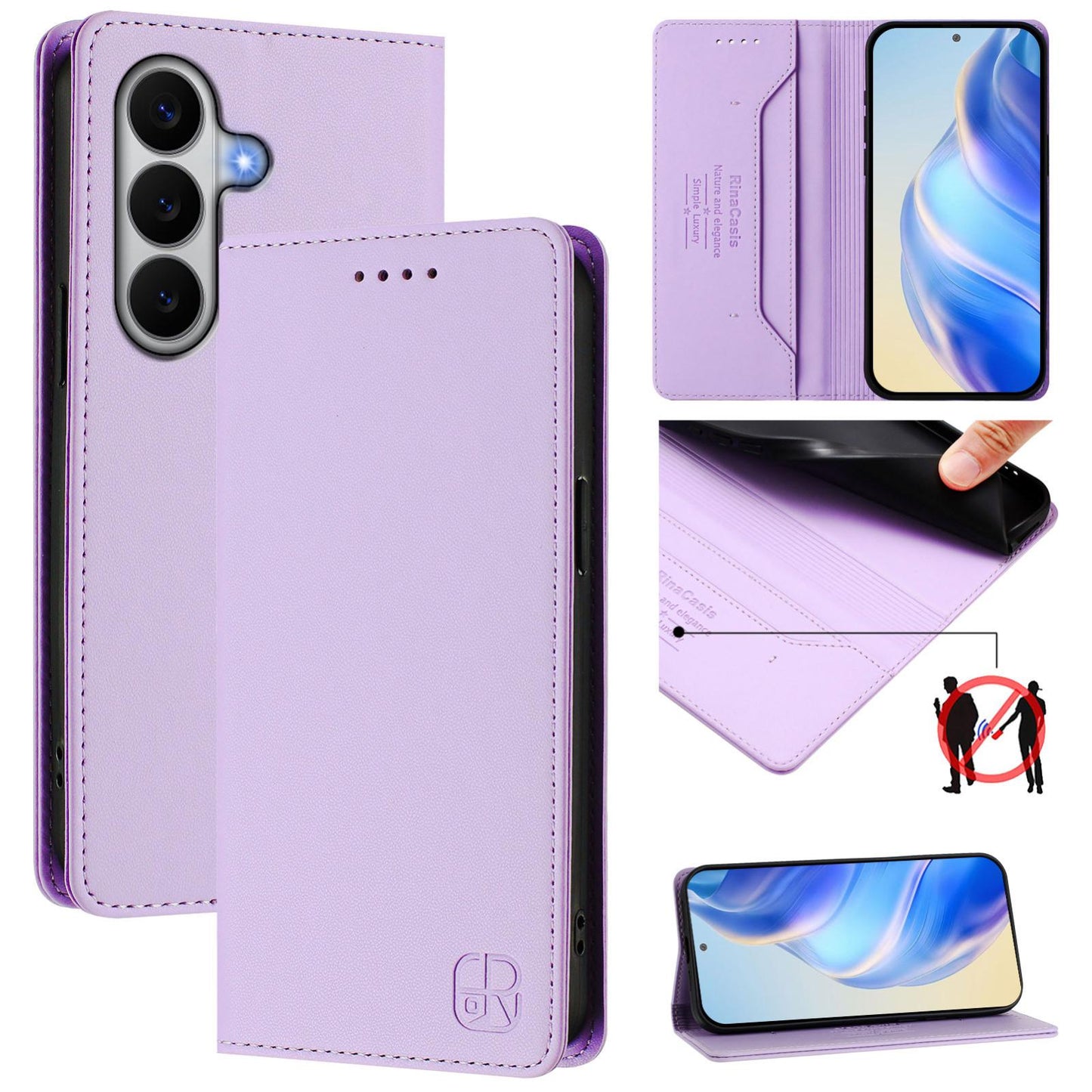 Samsung Galaxy A27 5G Dual-Folded Magnetic Suction RFID Blocking PU Leather Wallet Phone Case with Card Slots, Cash Pocket, Kickstand, Full Protective Flip Cover