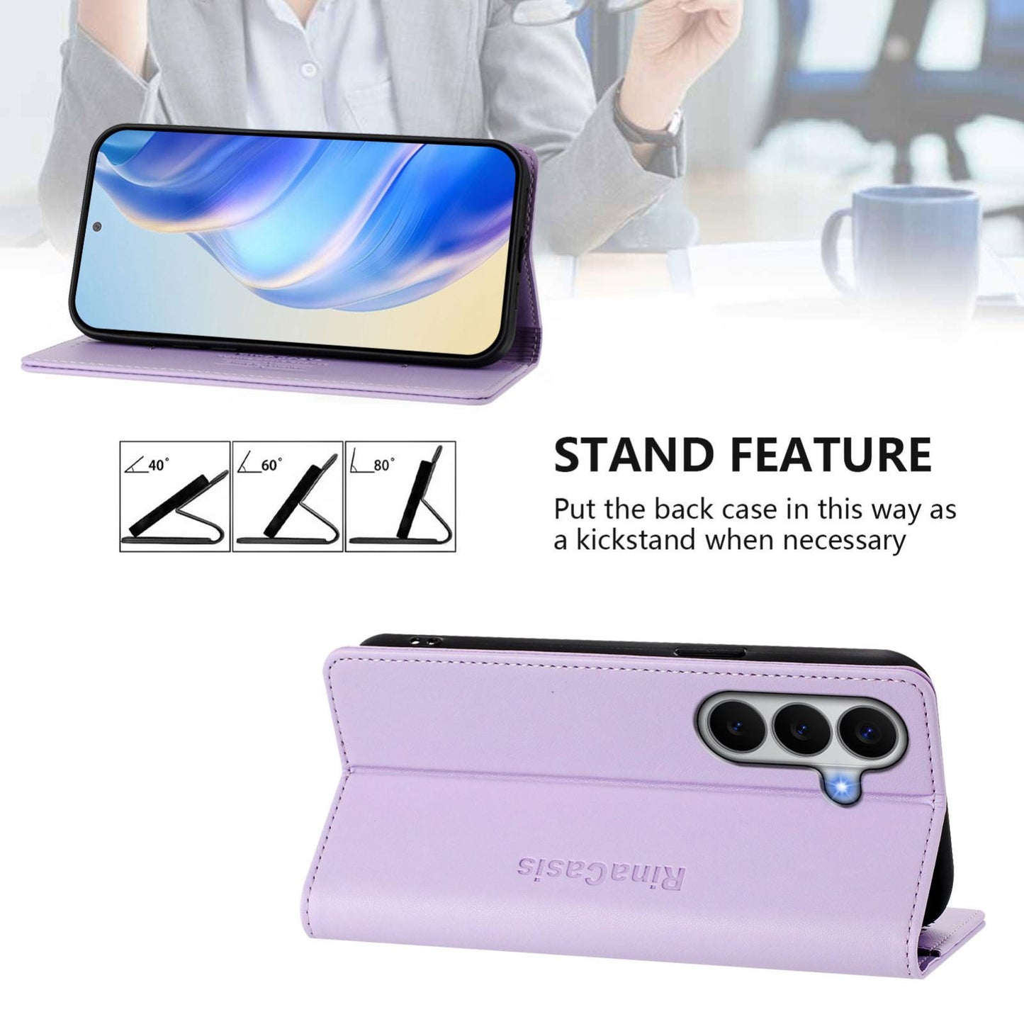 Samsung Galaxy A27 5G Dual-Folded Magnetic Suction RFID Blocking PU Leather Wallet Phone Case with Card Slots, Cash Pocket, Kickstand, Full Protective Flip Cover