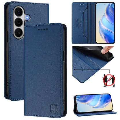 Samsung Galaxy A27 5G Dual-Folded Magnetic Suction RFID Blocking PU Leather Wallet Phone Case with Card Slots, Cash Pocket, Kickstand, Full Protective Flip Cover