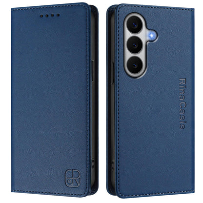 Samsung Galaxy A27 5G Dual-Folded Magnetic Suction RFID Blocking PU Leather Wallet Phone Case with Card Slots, Cash Pocket, Kickstand, Full Protective Flip Cover