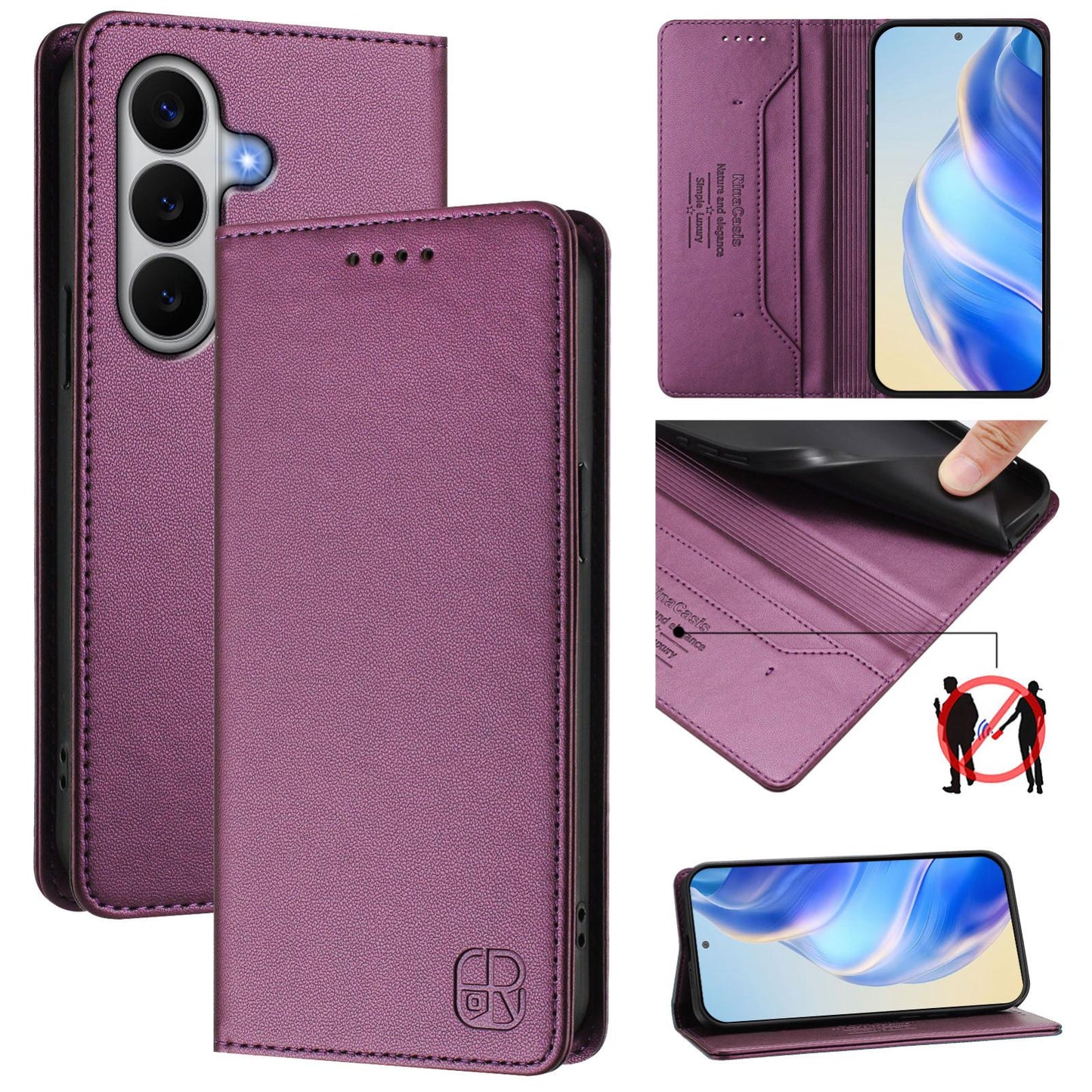 Samsung Galaxy A27 5G Dual-Folded Magnetic Suction RFID Blocking PU Leather Wallet Phone Case with Card Slots, Cash Pocket, Kickstand, Full Protective Flip Cover