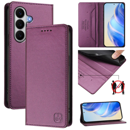 Samsung Galaxy A27 5G Dual-Folded Magnetic Suction RFID Blocking PU Leather Wallet Phone Case with Card Slots, Cash Pocket, Kickstand, Full Protective Flip Cover