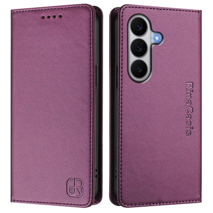 Samsung Galaxy A27 5G Dual-Folded Magnetic Suction RFID Blocking PU Leather Wallet Phone Case with Card Slots, Cash Pocket, Kickstand, Full Protective Flip Cover