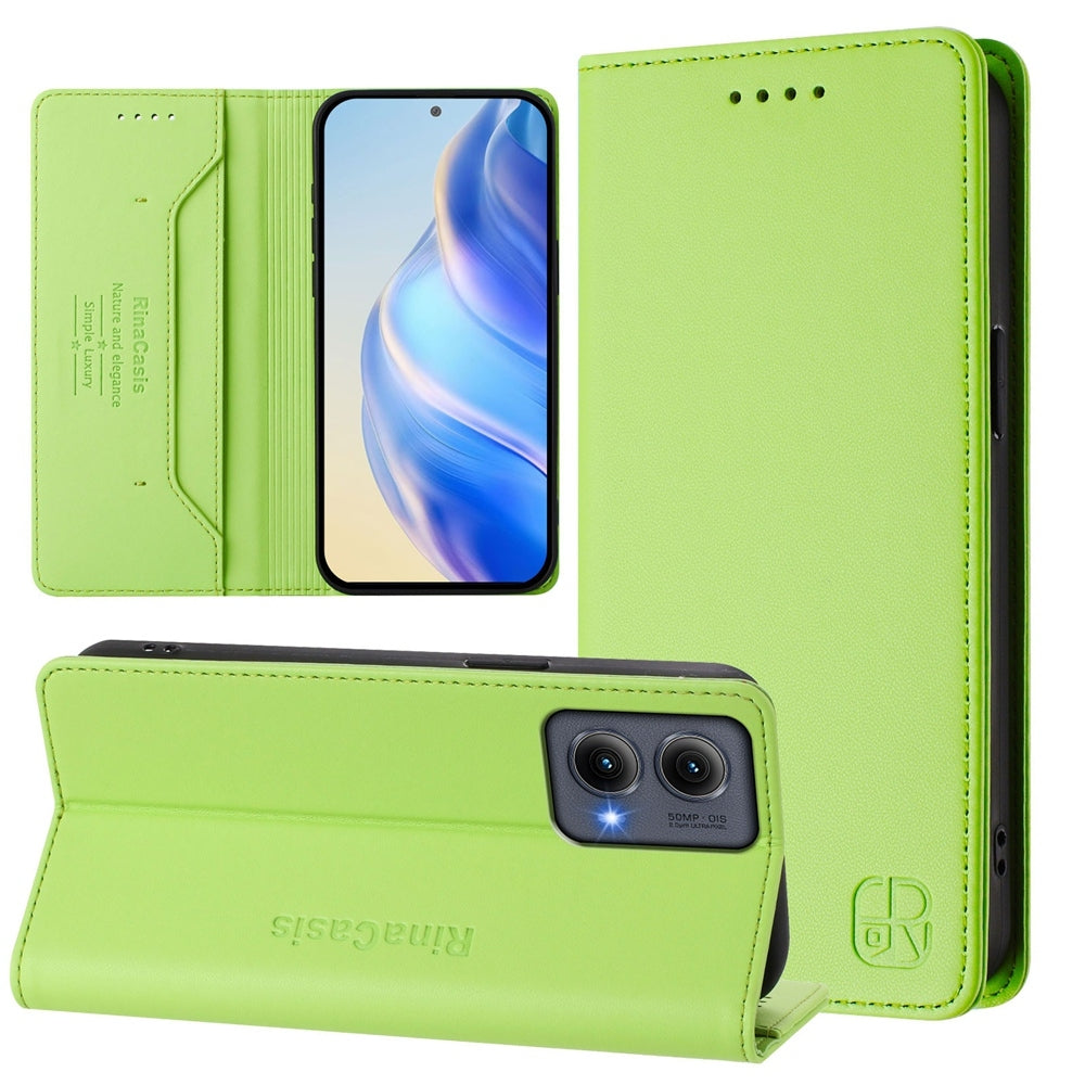 Motorola Edge 5G 2024 Dual-Folded Magnetic Suction RFID Blocking PU Leather Wallet Phone Case with Card Slots, Cash Pocket, Kickstand, Full Protective Flip Cover