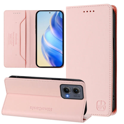 Motorola Edge 5G 2024 Dual-Folded Magnetic Suction RFID Blocking PU Leather Wallet Phone Case with Card Slots, Cash Pocket, Kickstand, Full Protective Flip Cover