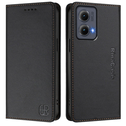Motorola Edge 5G 2024 Dual-Folded Magnetic Suction RFID Blocking PU Leather Wallet Phone Case with Card Slots, Cash Pocket, Kickstand, Full Protective Flip Cover