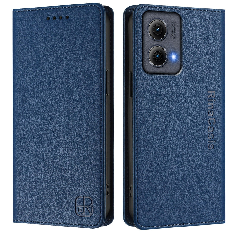 Motorola Edge 5G 2024 Dual-Folded Magnetic Suction RFID Blocking PU Leather Wallet Phone Case with Card Slots, Cash Pocket, Kickstand, Full Protective Flip Cover