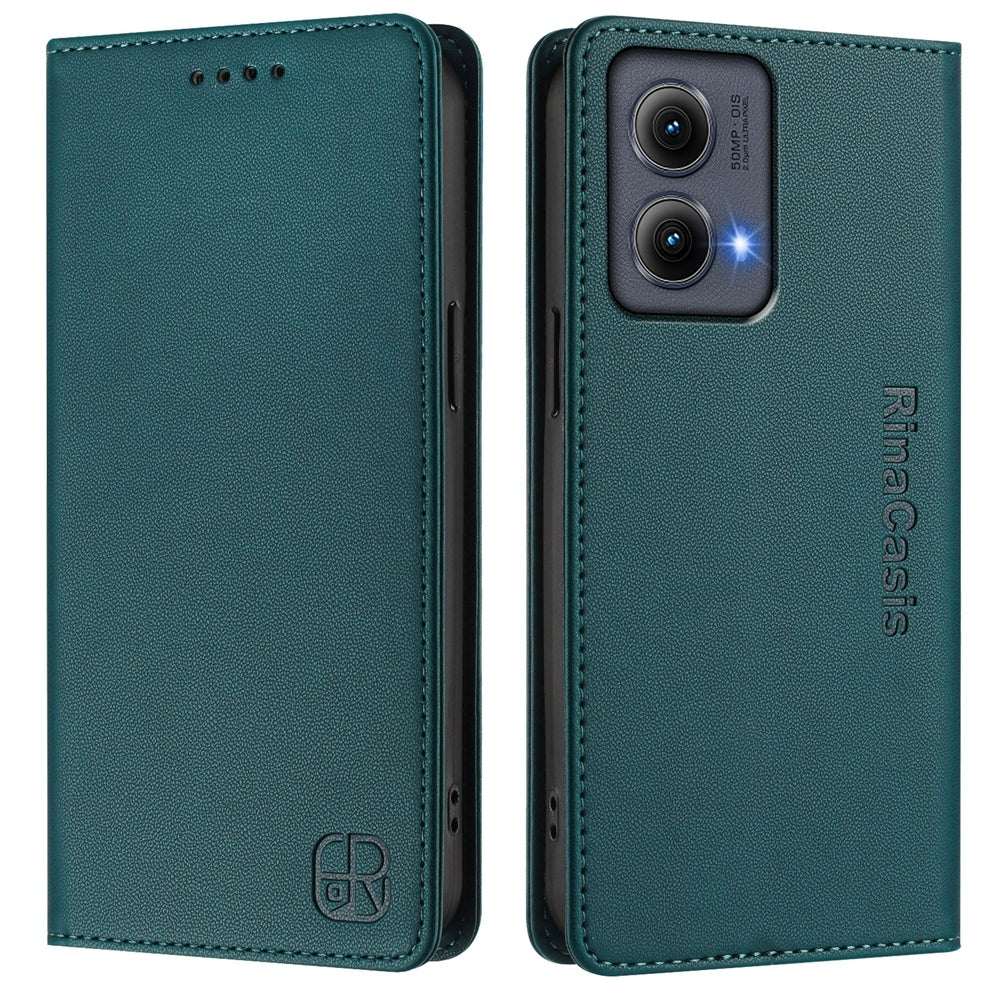 Motorola Edge 5G 2024 Dual-Folded Magnetic Suction RFID Blocking PU Leather Wallet Phone Case with Card Slots, Cash Pocket, Kickstand, Full Protective Flip Cover