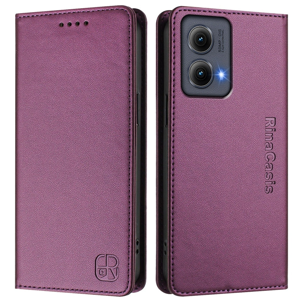 Motorola Edge 5G 2024 Dual-Folded Magnetic Suction RFID Blocking PU Leather Wallet Phone Case with Card Slots, Cash Pocket, Kickstand, Full Protective Flip Cover