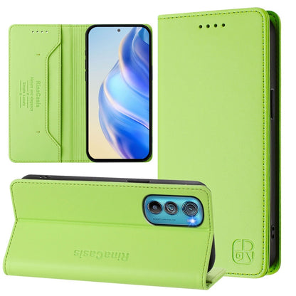 Motorola Edge 30 Dual-Folded Magnetic Suction RFID Blocking PU Leather Wallet Phone Case with Card Slots, Cash Pocket, Kickstand, Full Protective Flip Cover