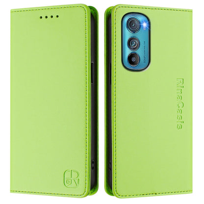 Motorola Edge 30 Dual-Folded Magnetic Suction RFID Blocking PU Leather Wallet Phone Case with Card Slots, Cash Pocket, Kickstand, Full Protective Flip Cover