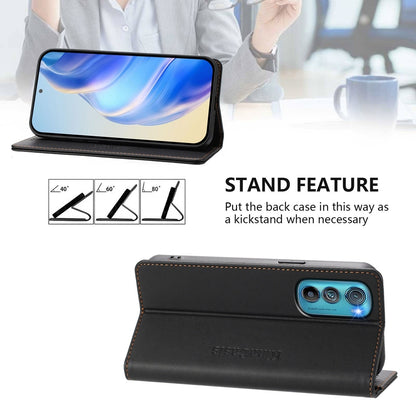 Motorola Edge 30 Dual-Folded Magnetic Suction RFID Blocking PU Leather Wallet Phone Case with Card Slots, Cash Pocket, Kickstand, Full Protective Flip Cover