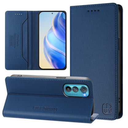 Motorola Edge 30 Dual-Folded Magnetic Suction RFID Blocking PU Leather Wallet Phone Case with Card Slots, Cash Pocket, Kickstand, Full Protective Flip Cover