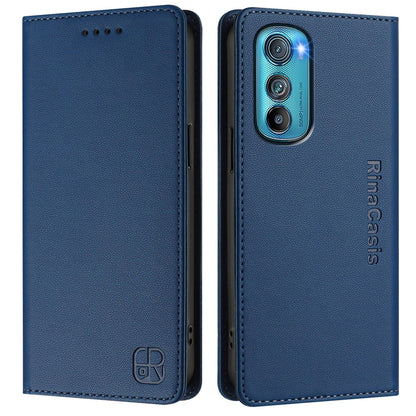 Motorola Edge 30 Dual-Folded Magnetic Suction RFID Blocking PU Leather Wallet Phone Case with Card Slots, Cash Pocket, Kickstand, Full Protective Flip Cover