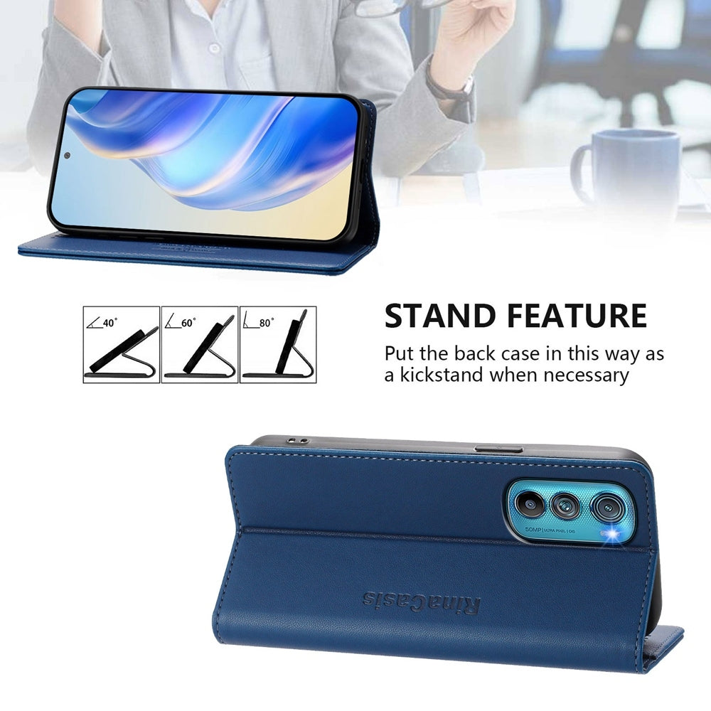Motorola Edge 30 Dual-Folded Magnetic Suction RFID Blocking PU Leather Wallet Phone Case with Card Slots, Cash Pocket, Kickstand, Full Protective Flip Cover