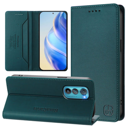 Motorola Edge 30 Dual-Folded Magnetic Suction RFID Blocking PU Leather Wallet Phone Case with Card Slots, Cash Pocket, Kickstand, Full Protective Flip Cover