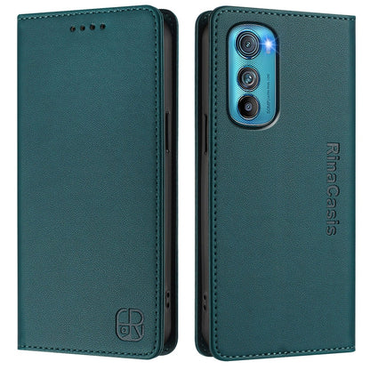 Motorola Edge 30 Dual-Folded Magnetic Suction RFID Blocking PU Leather Wallet Phone Case with Card Slots, Cash Pocket, Kickstand, Full Protective Flip Cover