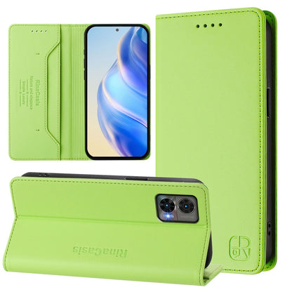 Motorola Edge 30 Neo Dual-Folded Magnetic Suction RFID Blocking PU Leather Wallet Phone Case with Card Slots, Cash Pocket, Kickstand, Full Protective Flip Cover