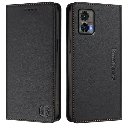 Motorola Edge 30 Neo Dual-Folded Magnetic Suction RFID Blocking PU Leather Wallet Phone Case with Card Slots, Cash Pocket, Kickstand, Full Protective Flip Cover