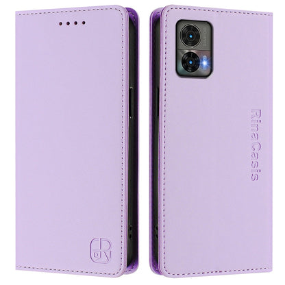 Motorola Edge 30 Neo Dual-Folded Magnetic Suction RFID Blocking PU Leather Wallet Phone Case with Card Slots, Cash Pocket, Kickstand, Full Protective Flip Cover