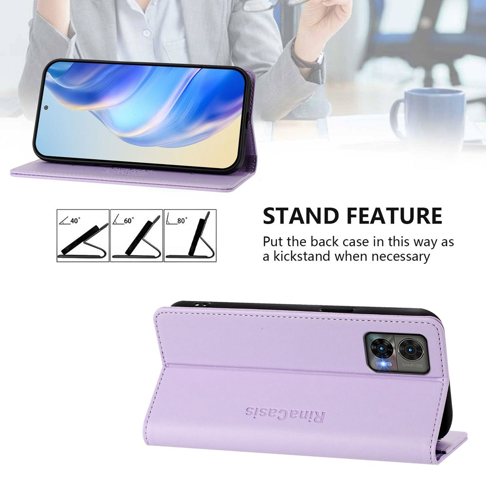 Motorola Edge 30 Neo Dual-Folded Magnetic Suction RFID Blocking PU Leather Wallet Phone Case with Card Slots, Cash Pocket, Kickstand, Full Protective Flip Cover