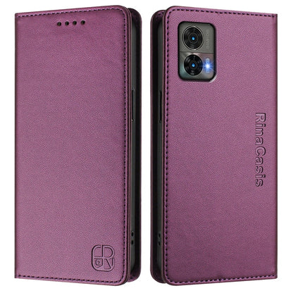 Motorola Edge 30 Neo Dual-Folded Magnetic Suction RFID Blocking PU Leather Wallet Phone Case with Card Slots, Cash Pocket, Kickstand, Full Protective Flip Cover