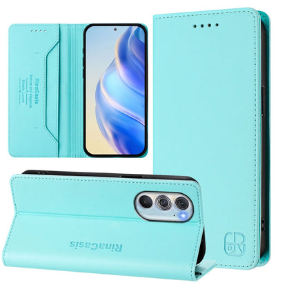 Motorola Edge 30 Pro Dual-Folded Magnetic Suction RFID Blocking PU Leather Wallet Phone Case with Card Slots, Cash Pocket, Kickstand, Full Protective Flip Cover
