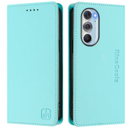 Motorola Edge 30 Pro Dual-Folded Magnetic Suction RFID Blocking PU Leather Wallet Phone Case with Card Slots, Cash Pocket, Kickstand, Full Protective Flip Cover