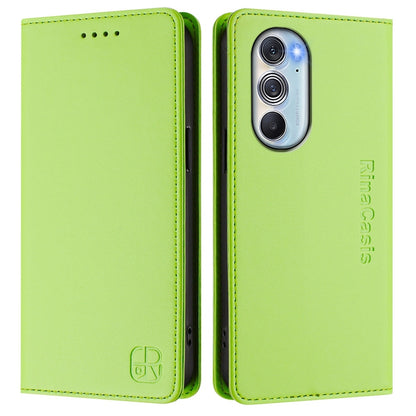 Motorola Edge 30 Pro Dual-Folded Magnetic Suction RFID Blocking PU Leather Wallet Phone Case with Card Slots, Cash Pocket, Kickstand, Full Protective Flip Cover