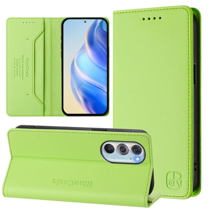 Motorola Edge X30 Dual-Folded Magnetic Suction RFID Blocking PU Leather Wallet Phone Case with Card Slots, Cash Pocket, Kickstand, Full Protective Flip Cover