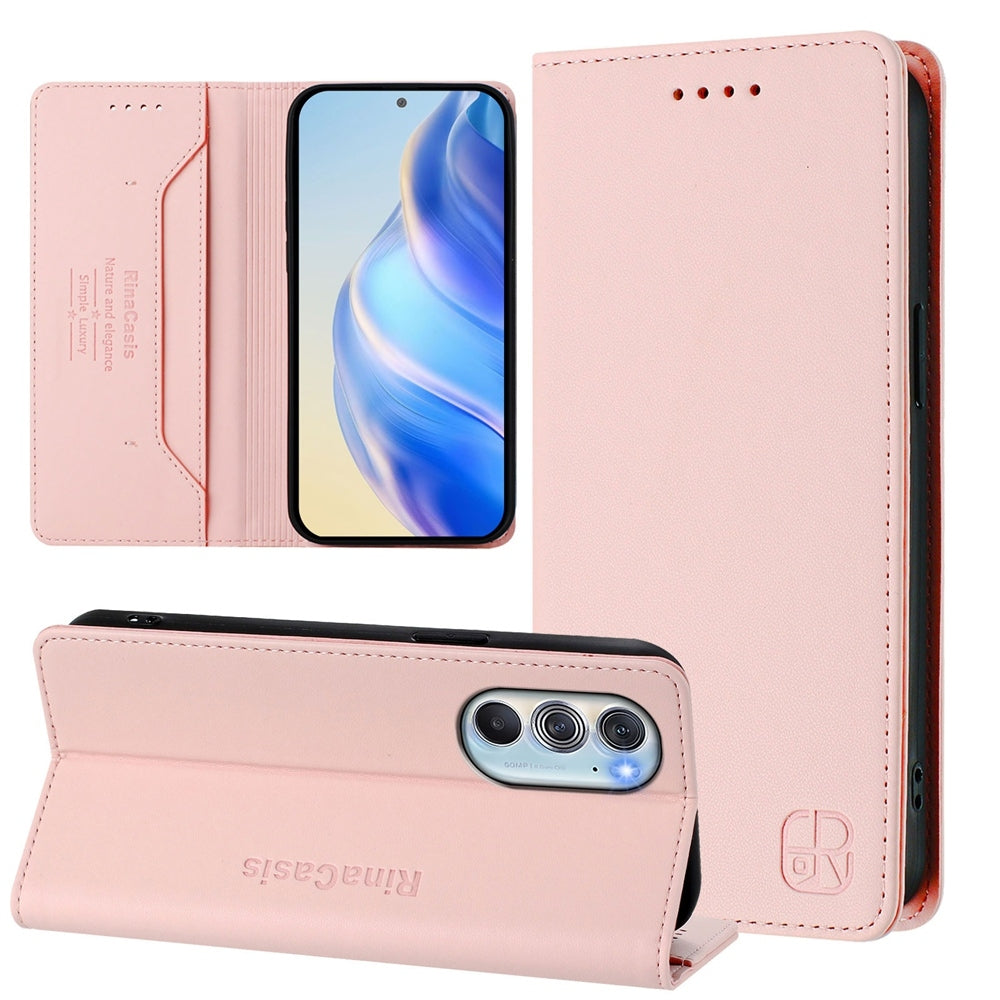 Motorola Edge X30 Dual-Folded Magnetic Suction RFID Blocking PU Leather Wallet Phone Case with Card Slots, Cash Pocket, Kickstand, Full Protective Flip Cover