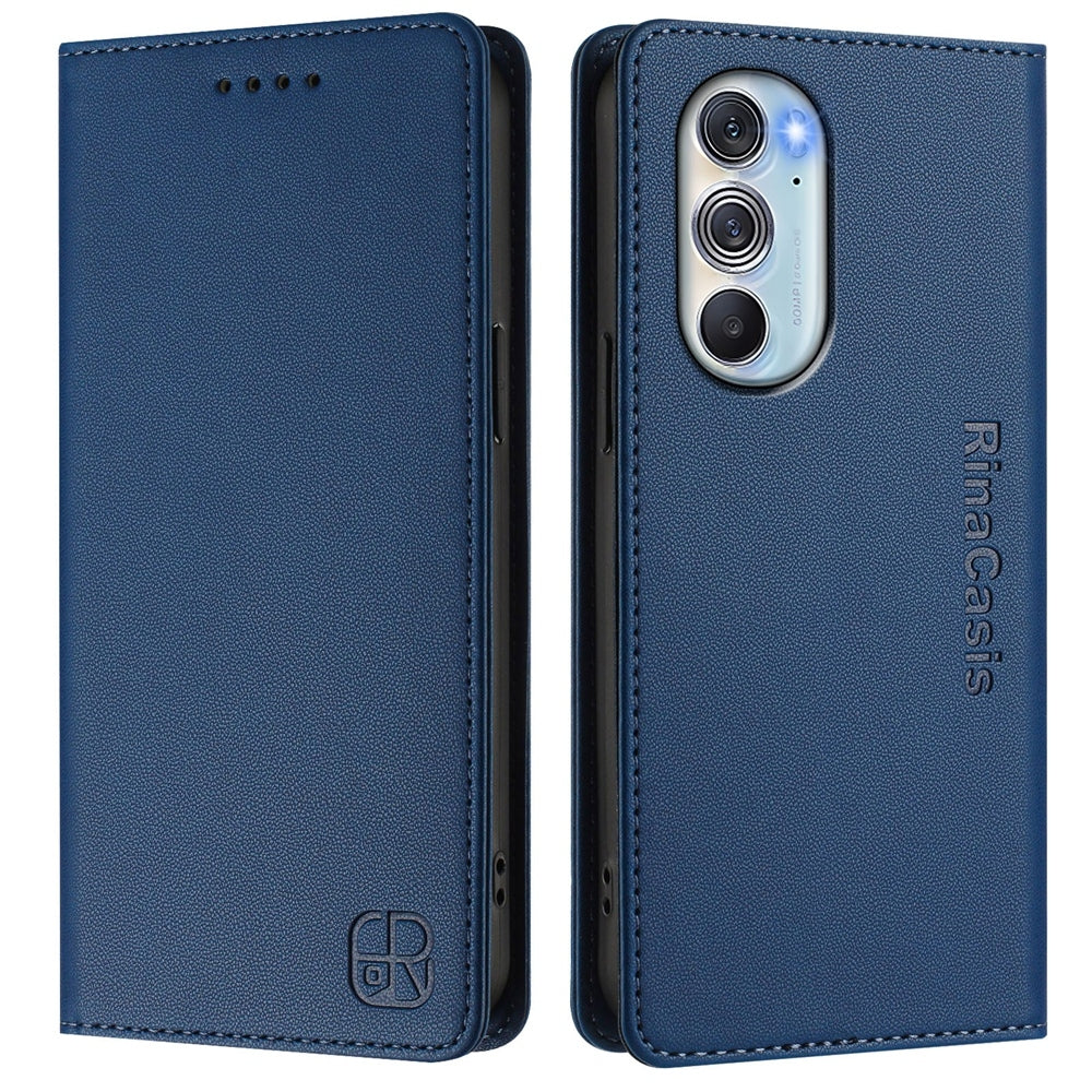 Motorola Edge X30 Dual-Folded Magnetic Suction RFID Blocking PU Leather Wallet Phone Case with Card Slots, Cash Pocket, Kickstand, Full Protective Flip Cover