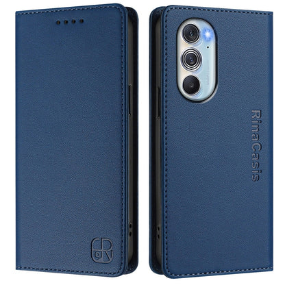 Motorola Edge X30 Dual-Folded Magnetic Suction RFID Blocking PU Leather Wallet Phone Case with Card Slots, Cash Pocket, Kickstand, Full Protective Flip Cover