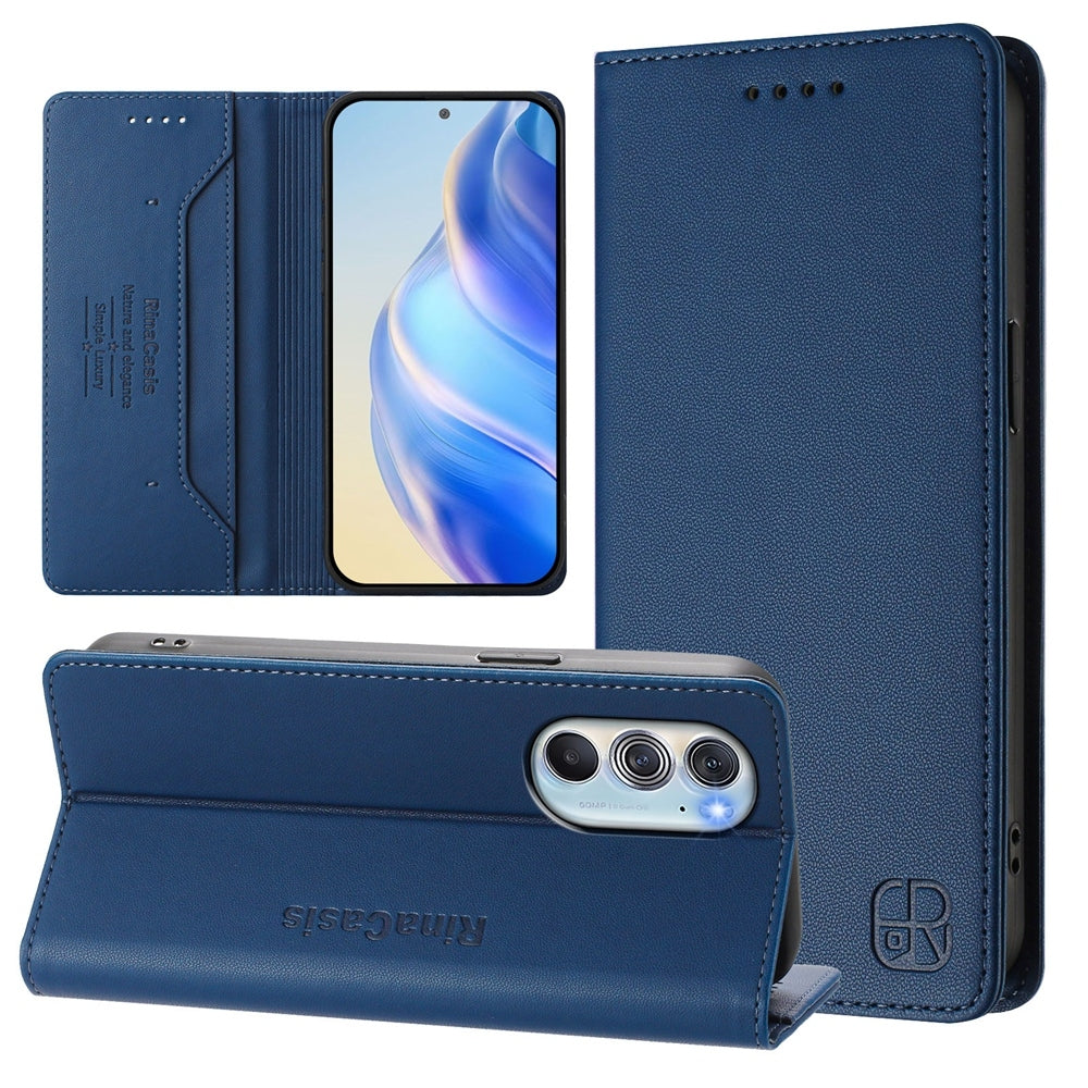 Motorola Edge X30 Dual-Folded Magnetic Suction RFID Blocking PU Leather Wallet Phone Case with Card Slots, Cash Pocket, Kickstand, Full Protective Flip Cover