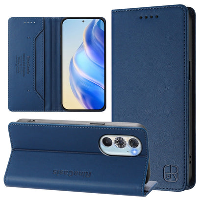 Motorola Edge X30 Dual-Folded Magnetic Suction RFID Blocking PU Leather Wallet Phone Case with Card Slots, Cash Pocket, Kickstand, Full Protective Flip Cover