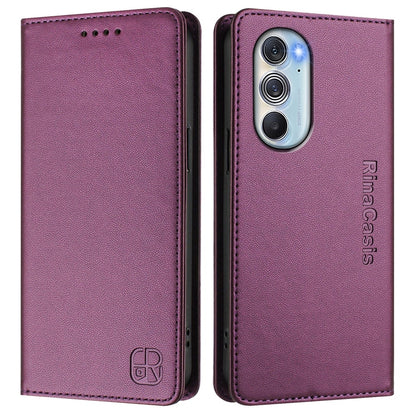Motorola Edge 30 Pro Dual-Folded Magnetic Suction RFID Blocking PU Leather Wallet Phone Case with Card Slots, Cash Pocket, Kickstand, Full Protective Flip Cover