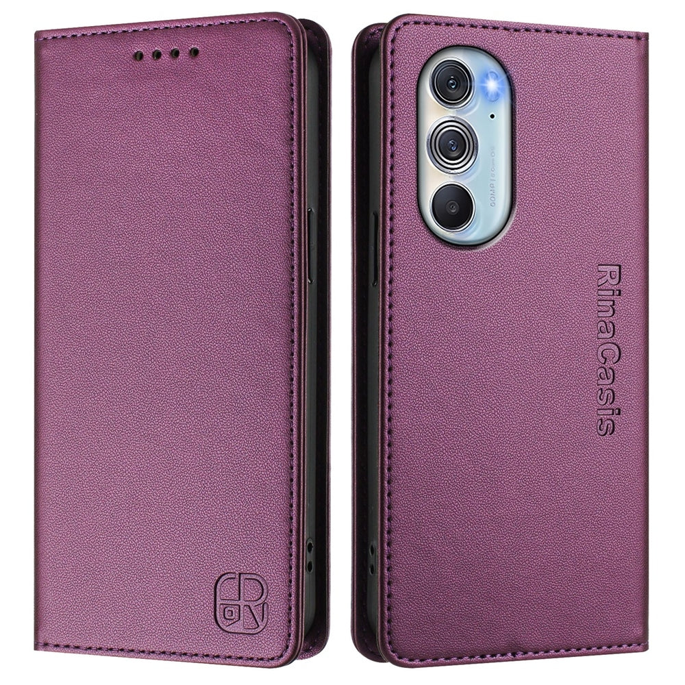 Motorola Edge X30 Dual-Folded Magnetic Suction RFID Blocking PU Leather Wallet Phone Case with Card Slots, Cash Pocket, Kickstand, Full Protective Flip Cover