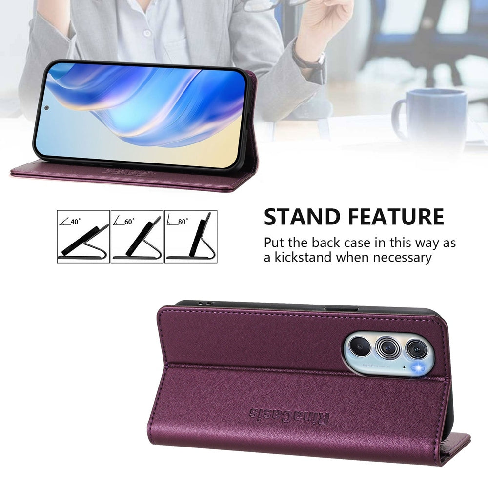 Motorola Edge 30 Pro Dual-Folded Magnetic Suction RFID Blocking PU Leather Wallet Phone Case with Card Slots, Cash Pocket, Kickstand, Full Protective Flip Cover