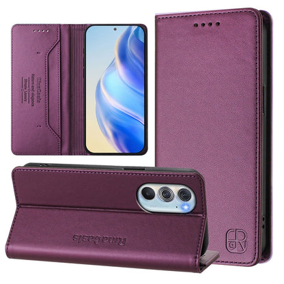 Motorola Edge X30 Dual-Folded Magnetic Suction RFID Blocking PU Leather Wallet Phone Case with Card Slots, Cash Pocket, Kickstand, Full Protective Flip Cover