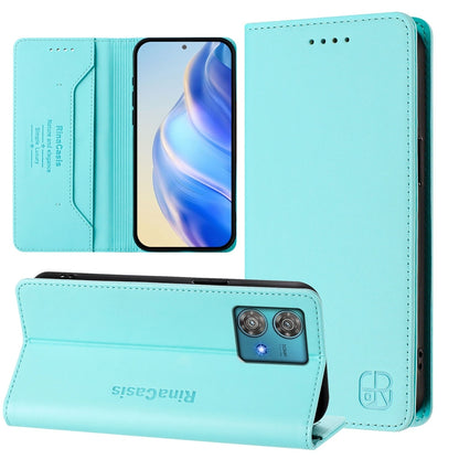 Motorola Edge 40 Neo Dual-Folded Magnetic Suction RFID Blocking PU Leather Wallet Phone Case with Card Slots, Cash Pocket, Kickstand, Full Protective Flip Cover