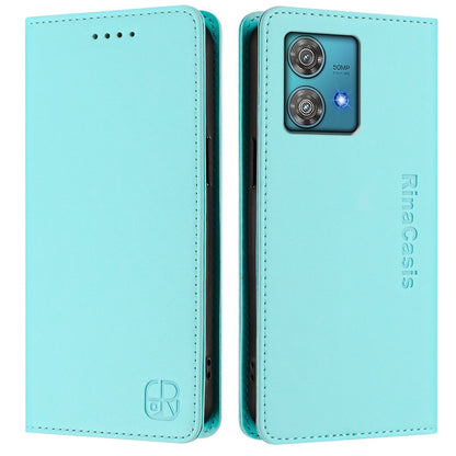 Motorola Edge 40 Neo Dual-Folded Magnetic Suction RFID Blocking PU Leather Wallet Phone Case with Card Slots, Cash Pocket, Kickstand, Full Protective Flip Cover